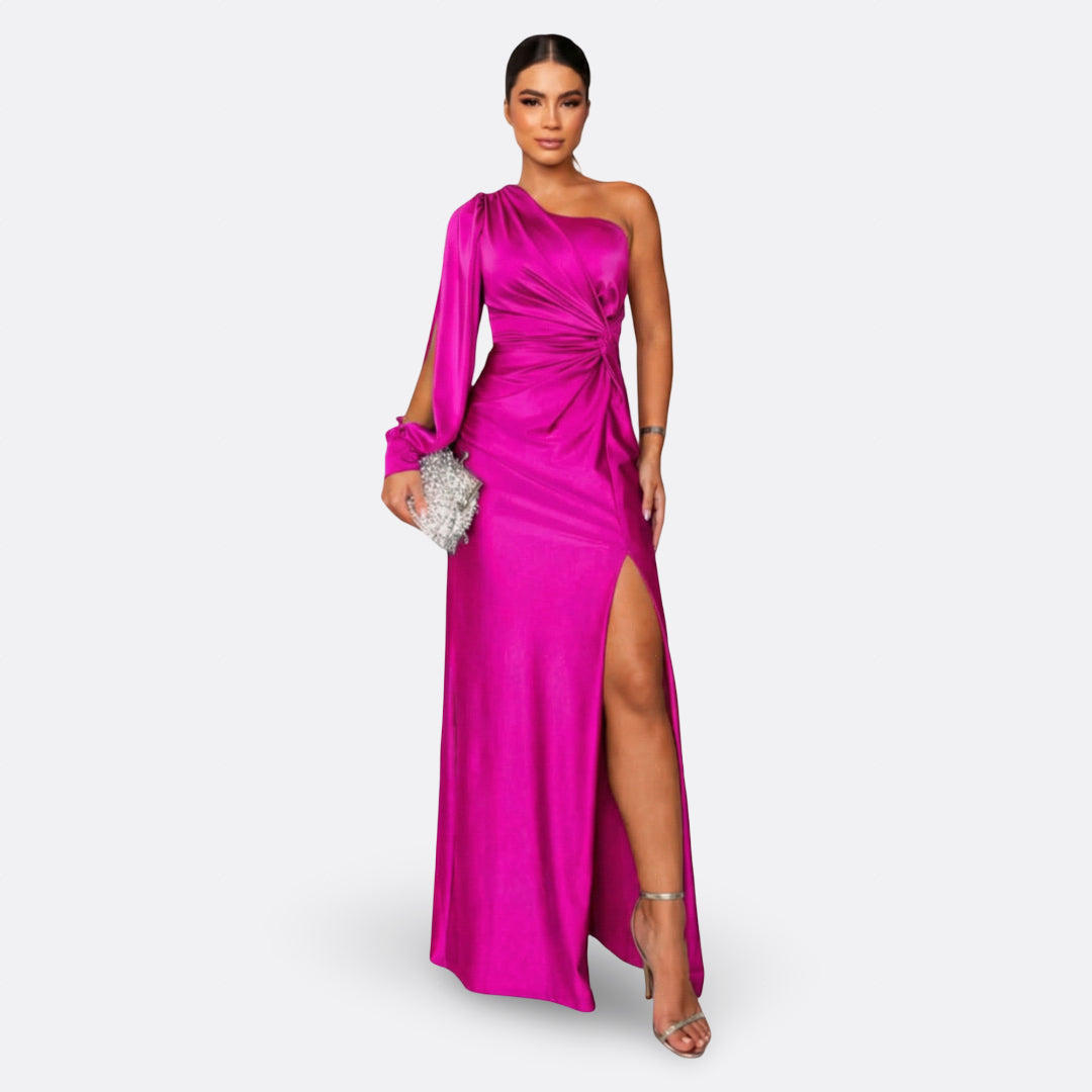 Vestido con manga abullonada y nudo lateral