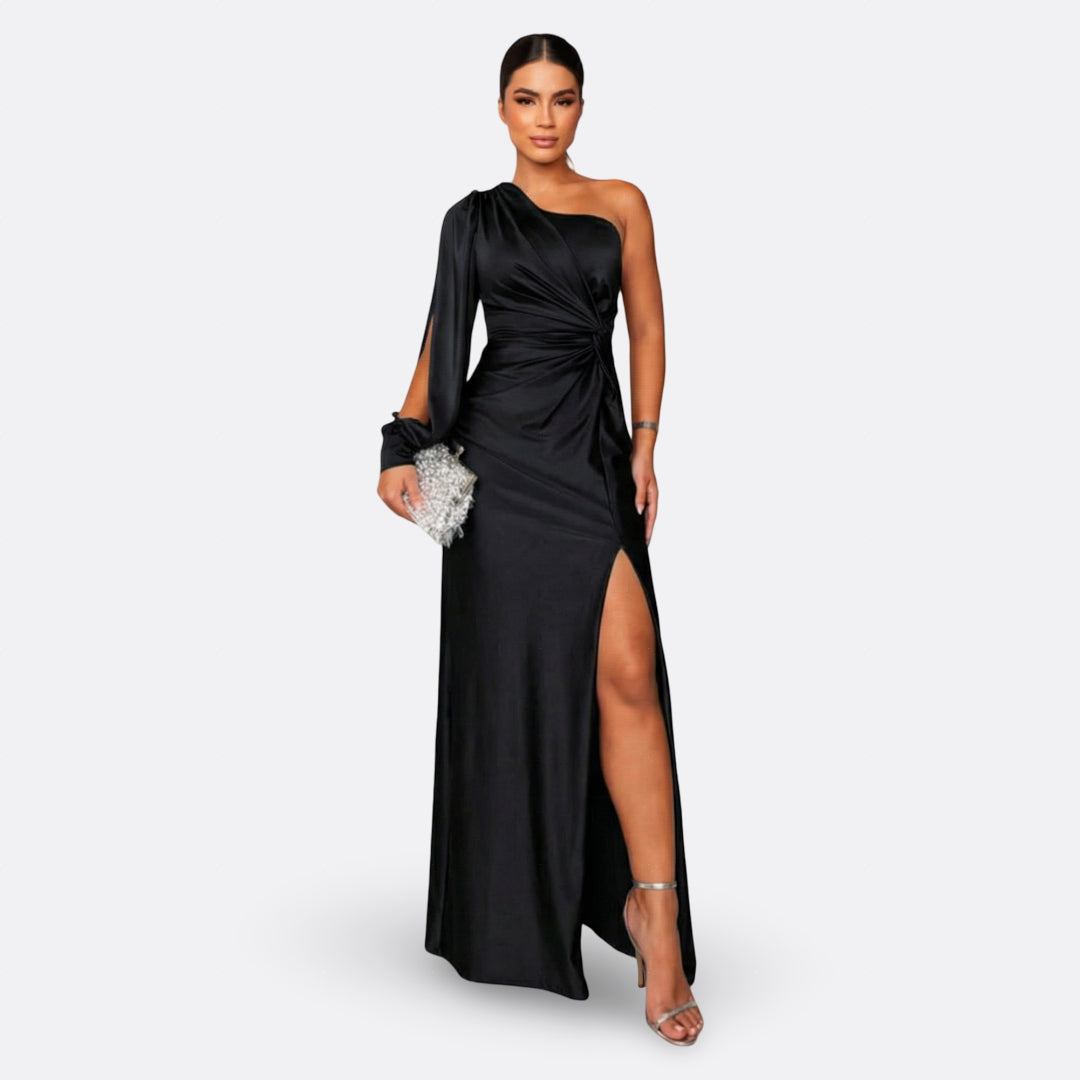 Vestido con manga abullonada y nudo lateral