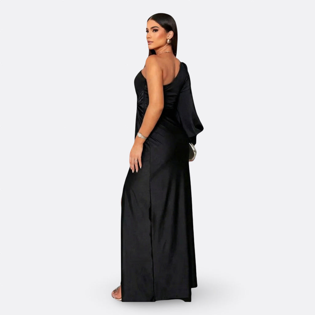 Vestido con manga abullonada y nudo lateral
