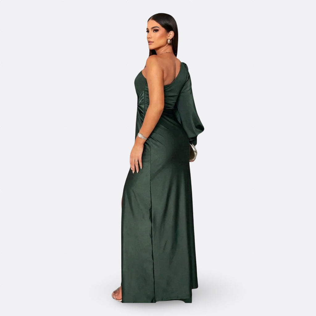 Vestido con manga abullonada y nudo lateral