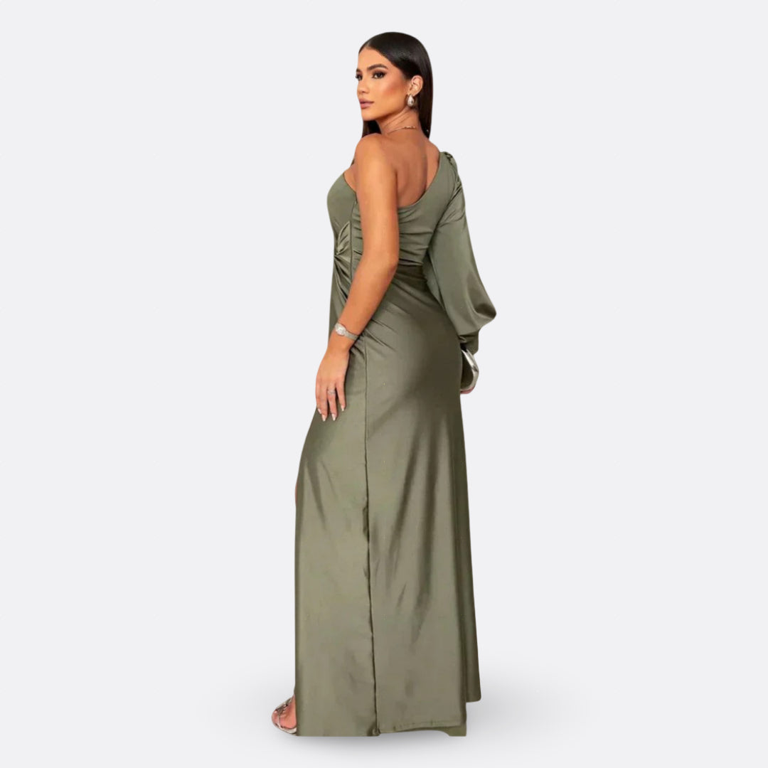 Vestido con manga abullonada y nudo lateral