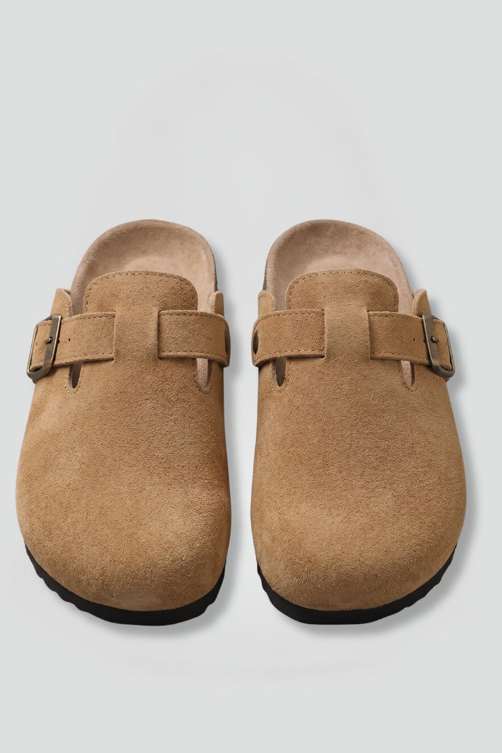 Zuecos de Ante Mujer Planos Hebilla Ajustable
