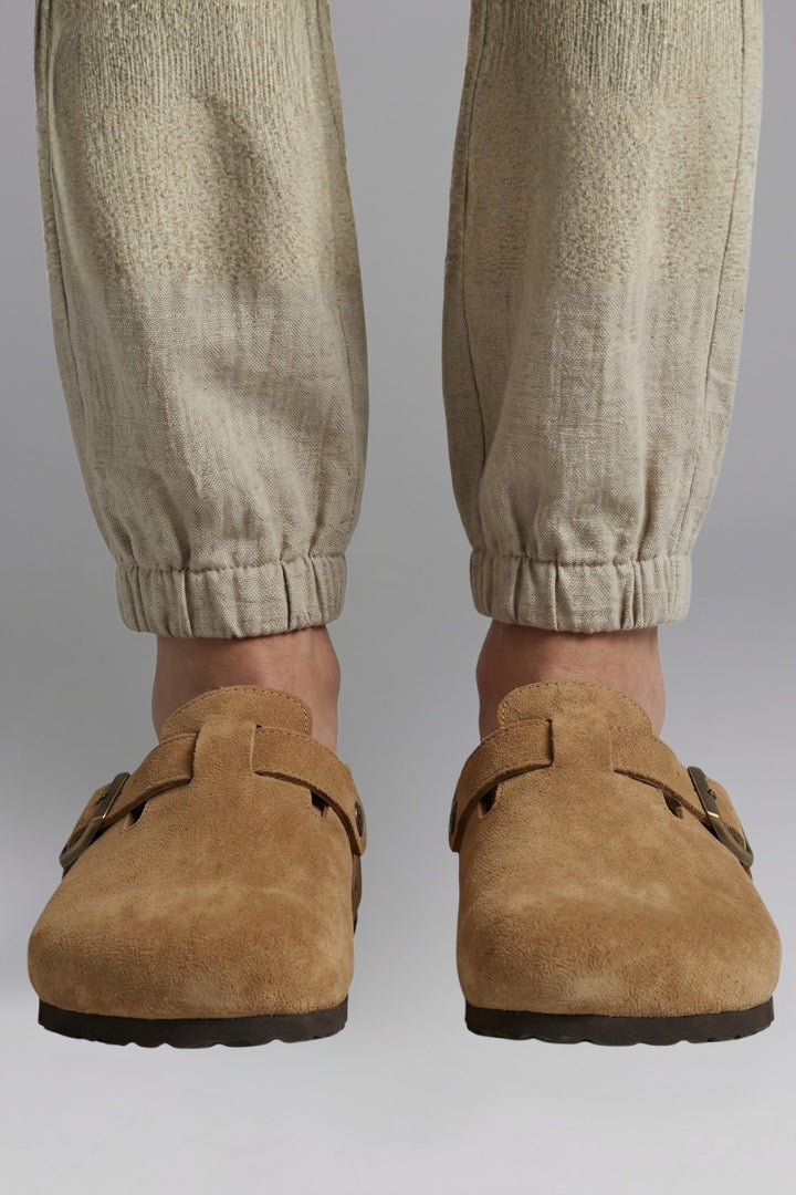 Zuecos de Ante Mujer Planos Hebilla Ajustable