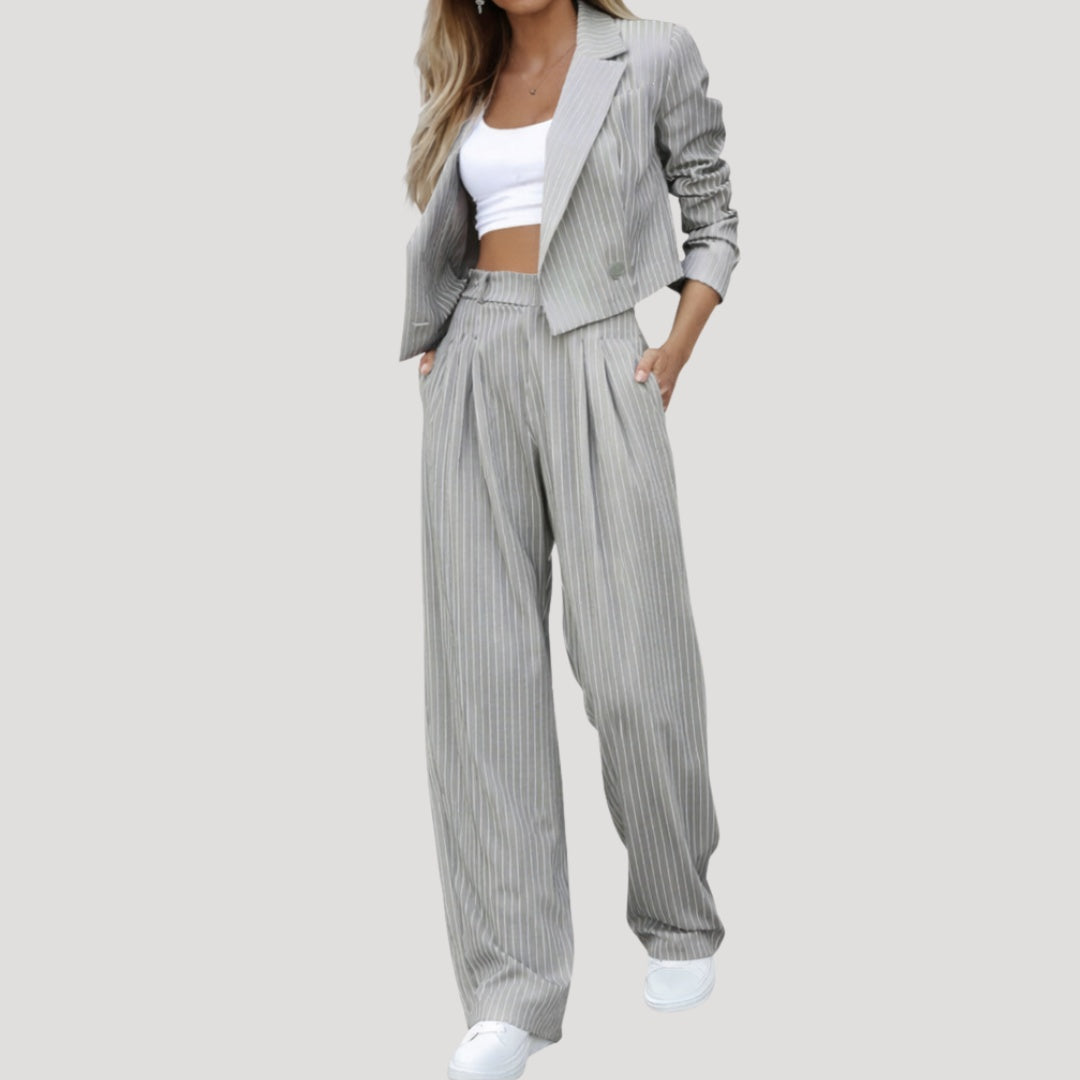 Conjunto de Traje de Rayas Blazer y Pantalón Palazzo Mujer