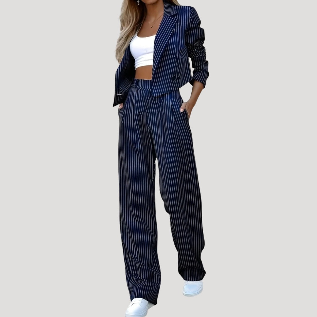 Conjunto de Traje de Rayas Blazer y Pantalón Palazzo Mujer