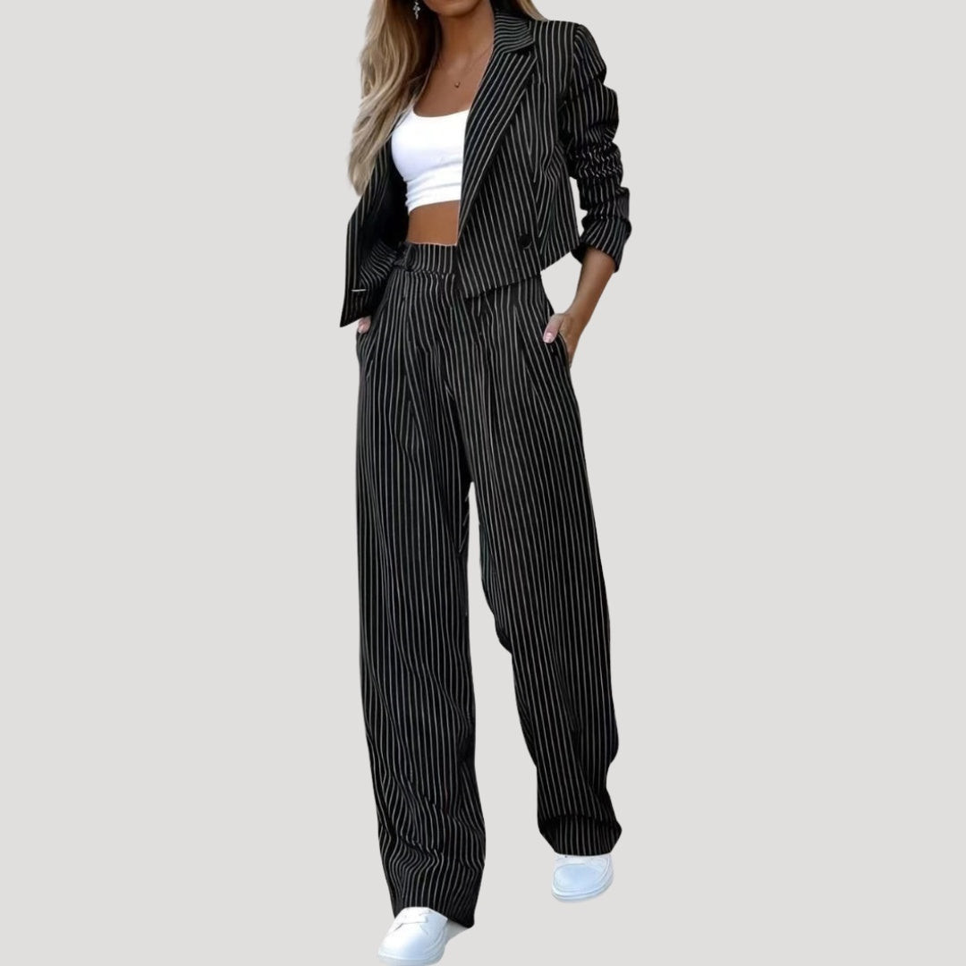 Conjunto de Traje de Rayas Blazer y Pantalón Palazzo Mujer