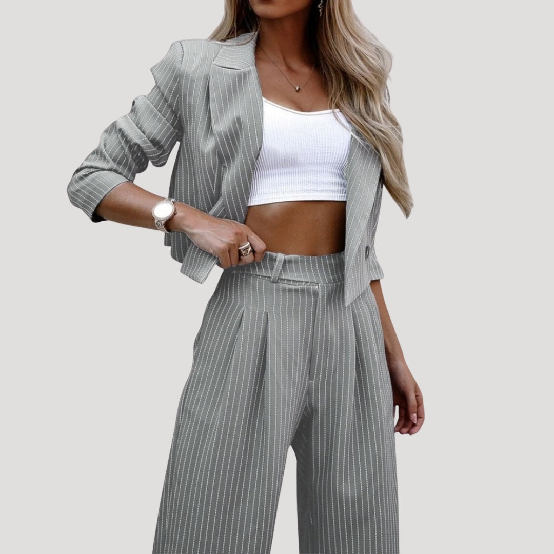Conjunto de Traje de Rayas Blazer y Pantalón Palazzo Mujer