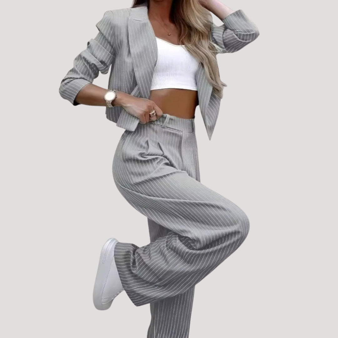 Conjunto de Traje de Rayas Blazer y Pantalón Palazzo Mujer