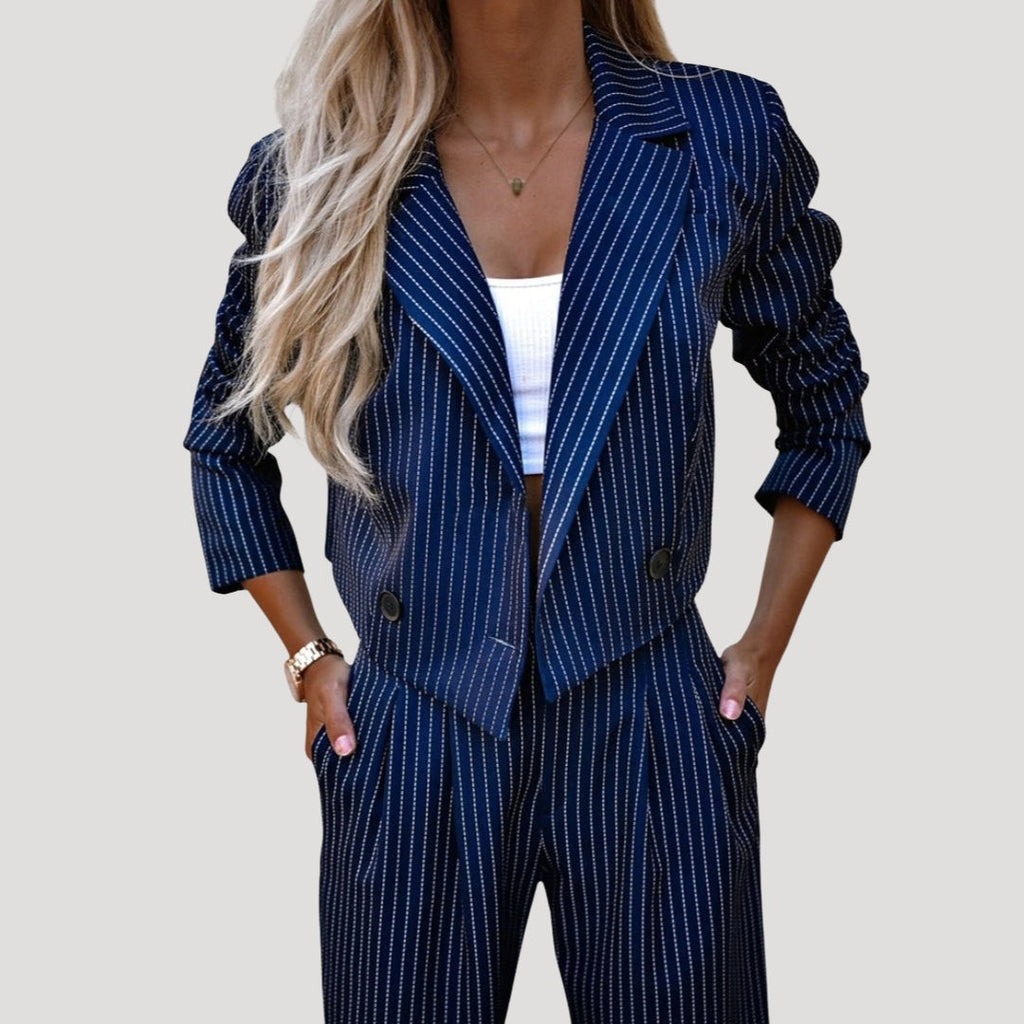 Conjunto de Traje de Rayas Blazer y Pantalón Palazzo Mujer