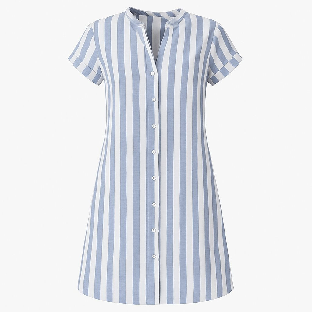 |Vestido Camisero Corto de Rayas Mujer Manga Corta