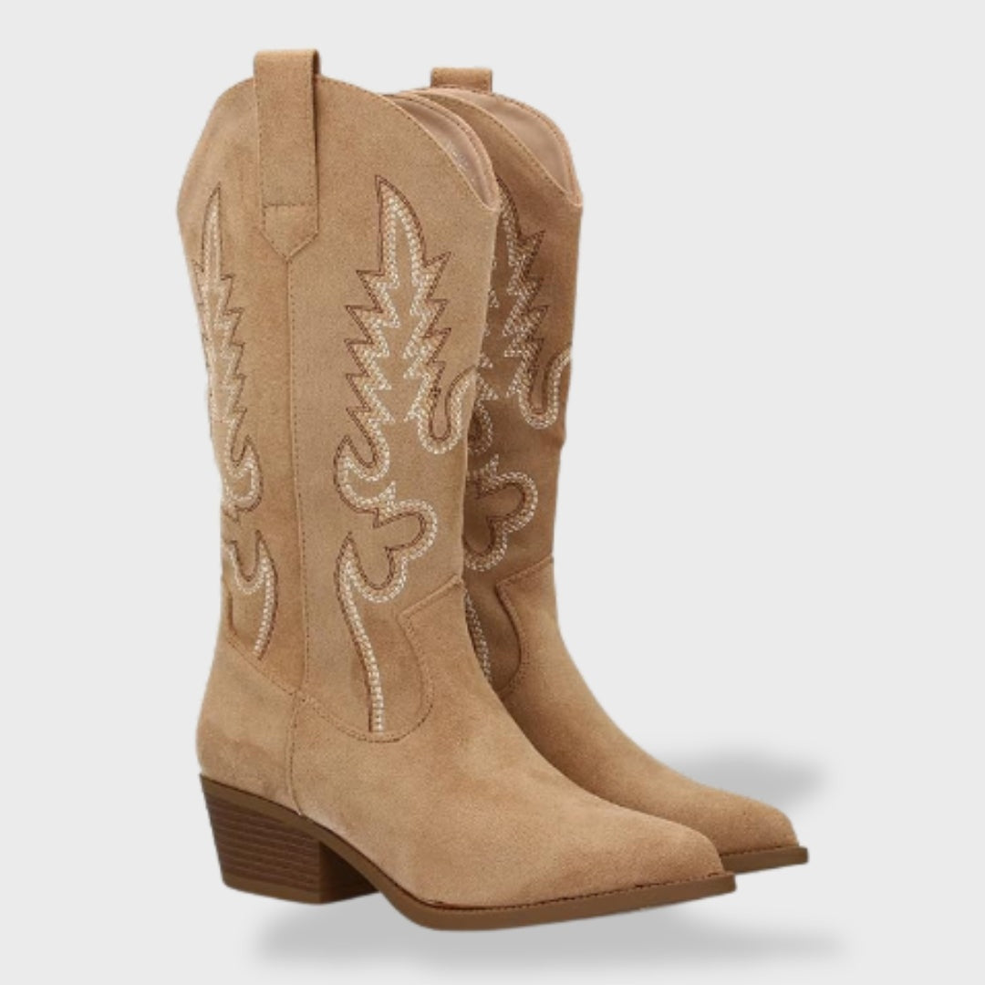 Botas Camperas Mujer de Ante Caña Alta Bordado Western