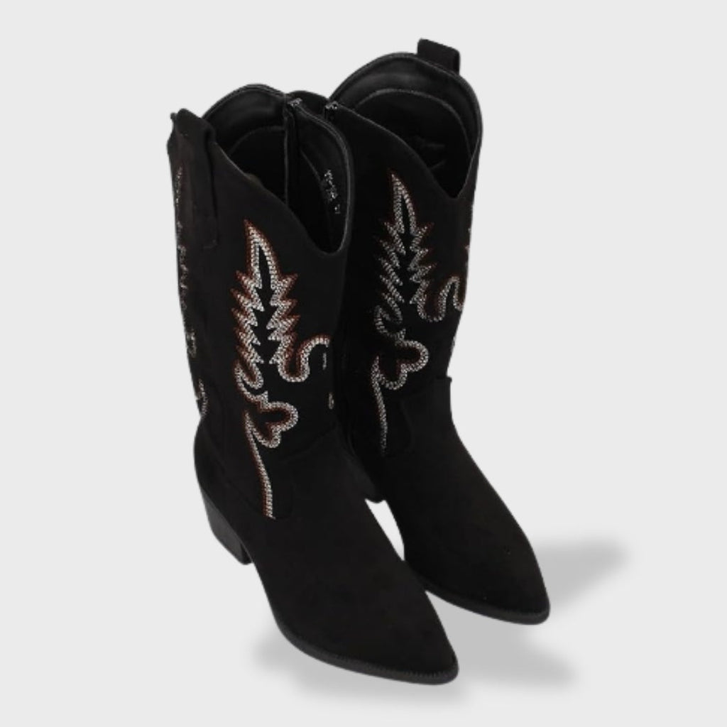 Botas Camperas Mujer de Ante Caña Alta Bordado Western