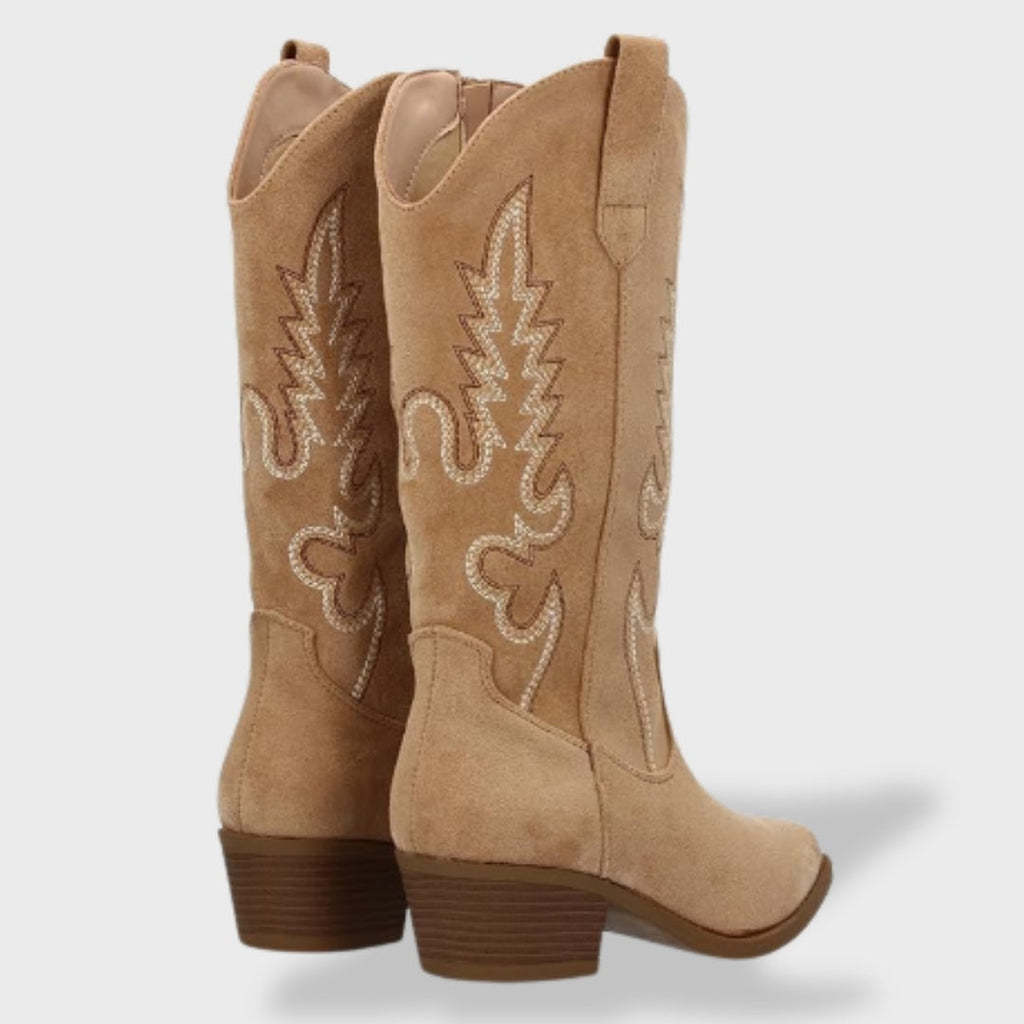 Botas Camperas Mujer de Ante Caña Alta Bordado Western