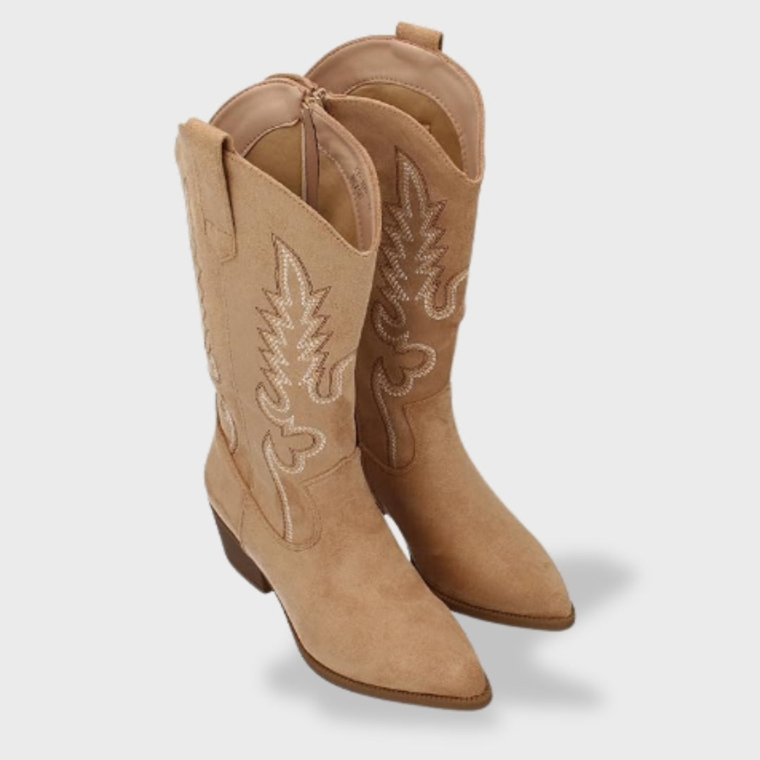 Botas Camperas Mujer de Ante Caña Alta Bordado Western