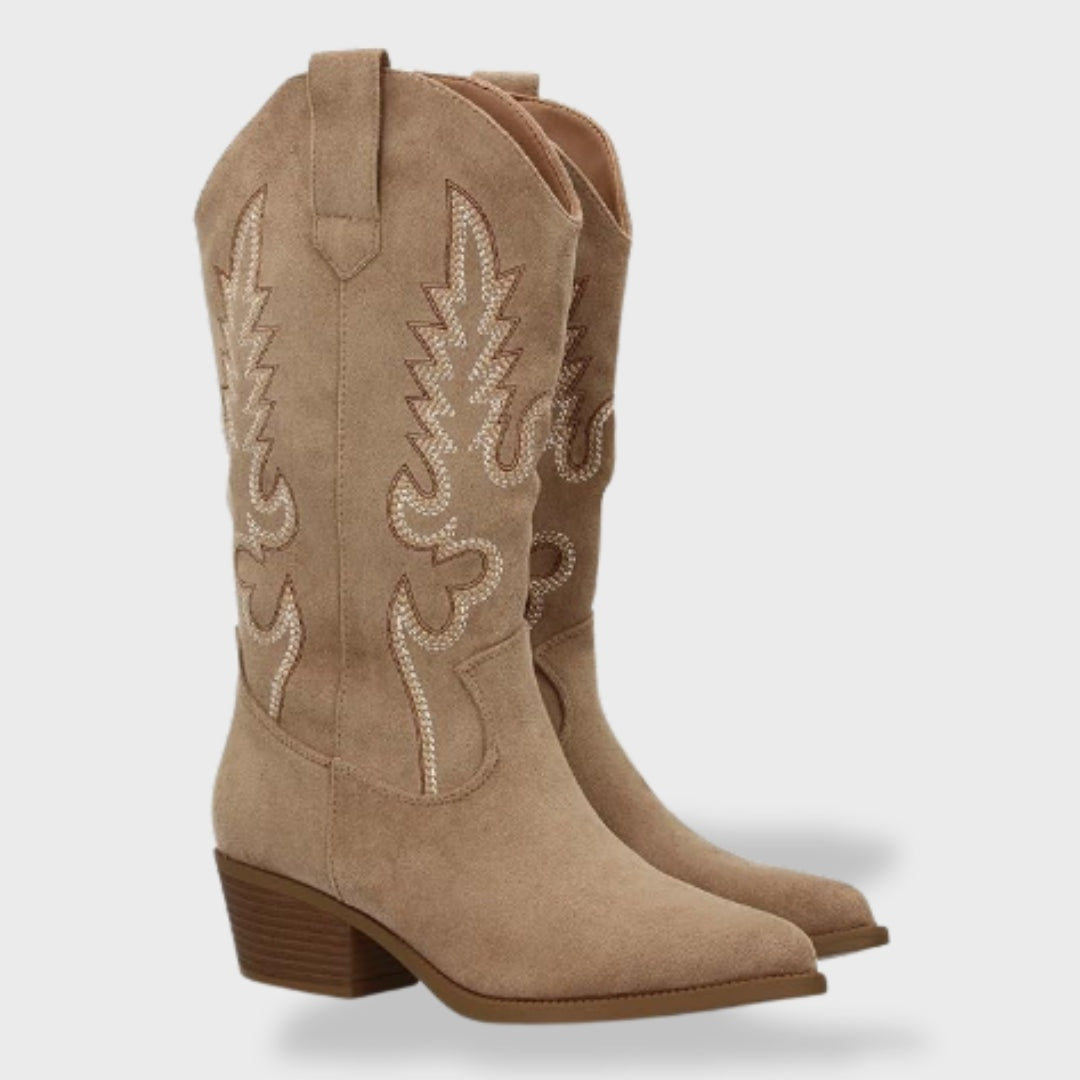 Botas Camperas Mujer de Ante Caña Alta Bordado Western