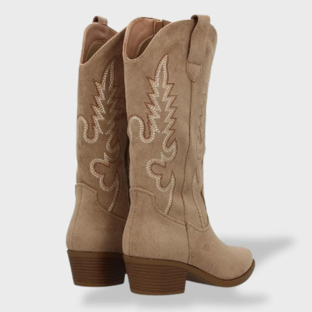 Botas Camperas Mujer de Ante Caña Alta Bordado Western
