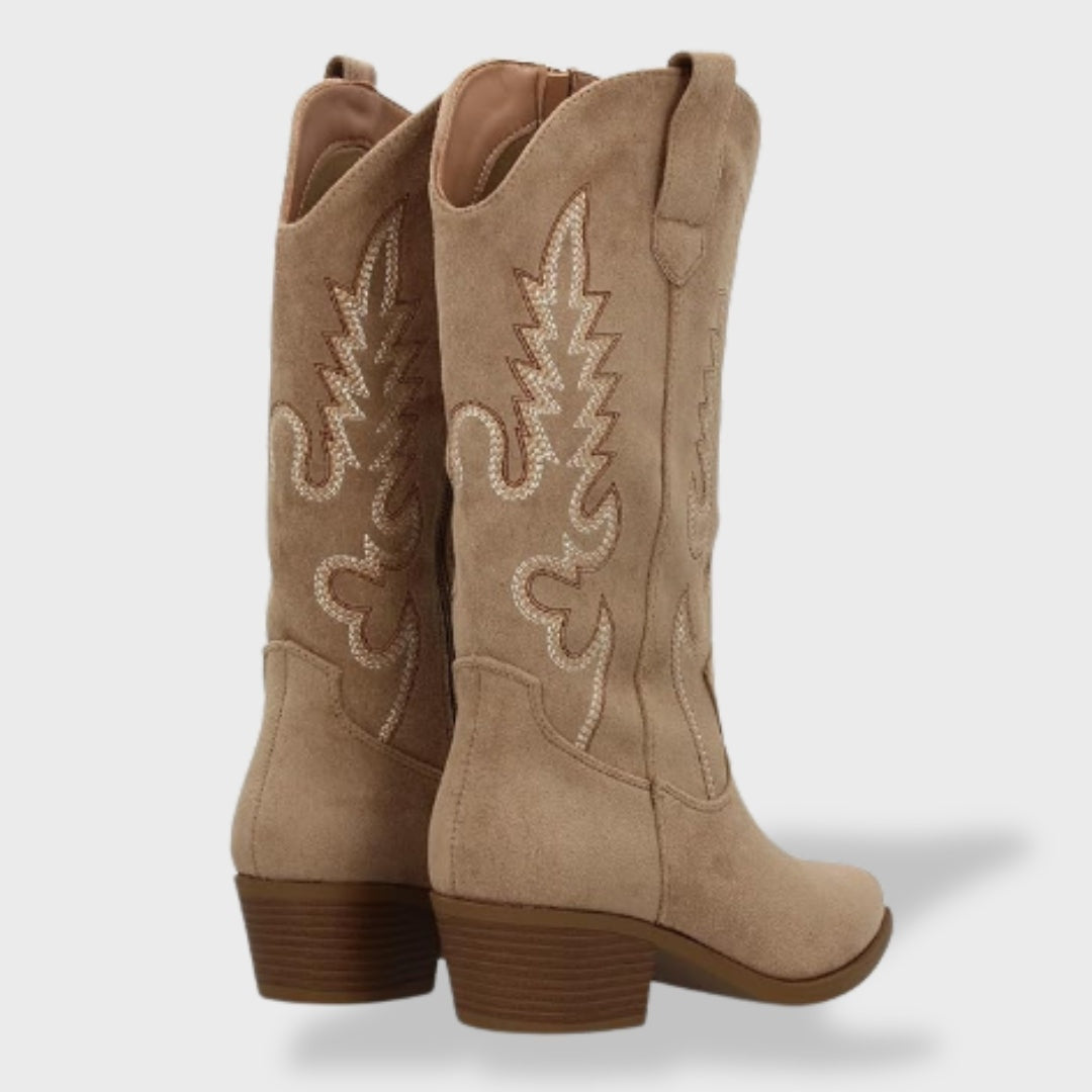 Botas Camperas Mujer de Ante Caña Alta Bordado Western