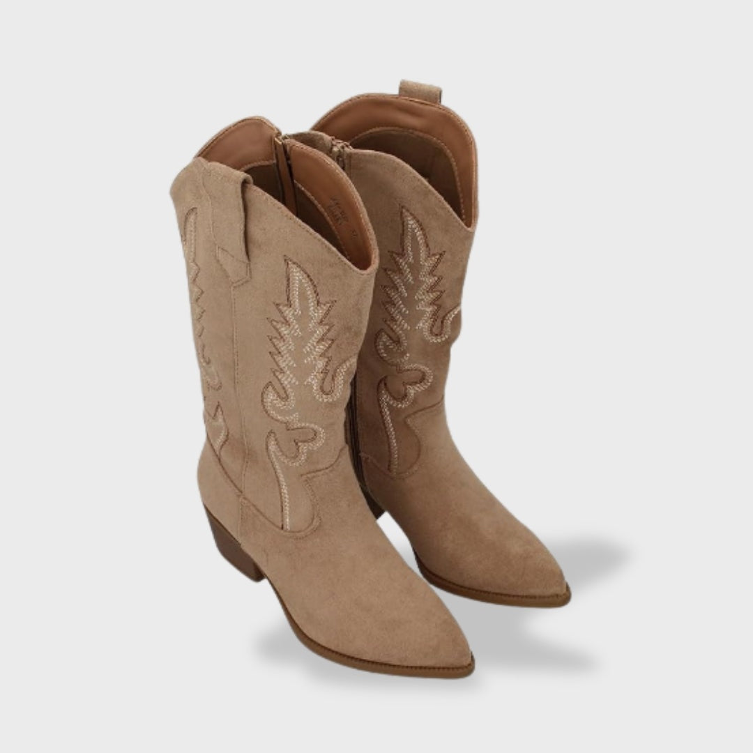Botas Camperas Mujer de Ante Caña Alta Bordado Western