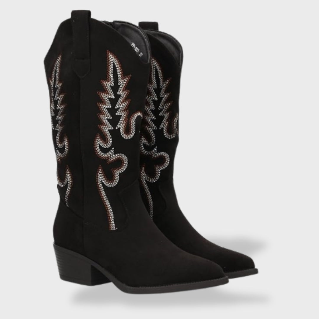 Botas Camperas Mujer de Ante Caña Alta Bordado Western