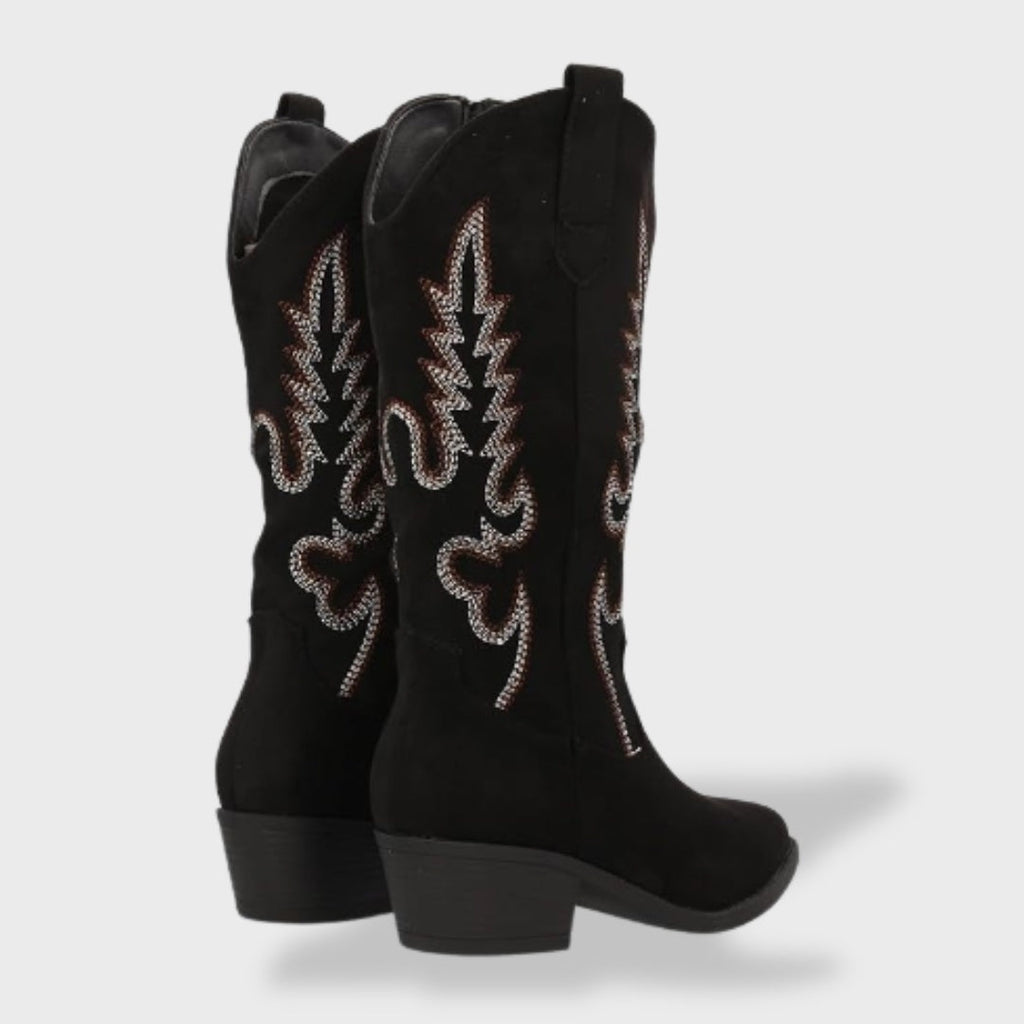 Botas Camperas Mujer de Ante Caña Alta Bordado Western