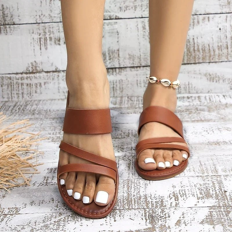 Sandalias Planas de Tiras Cruzadas Mujer