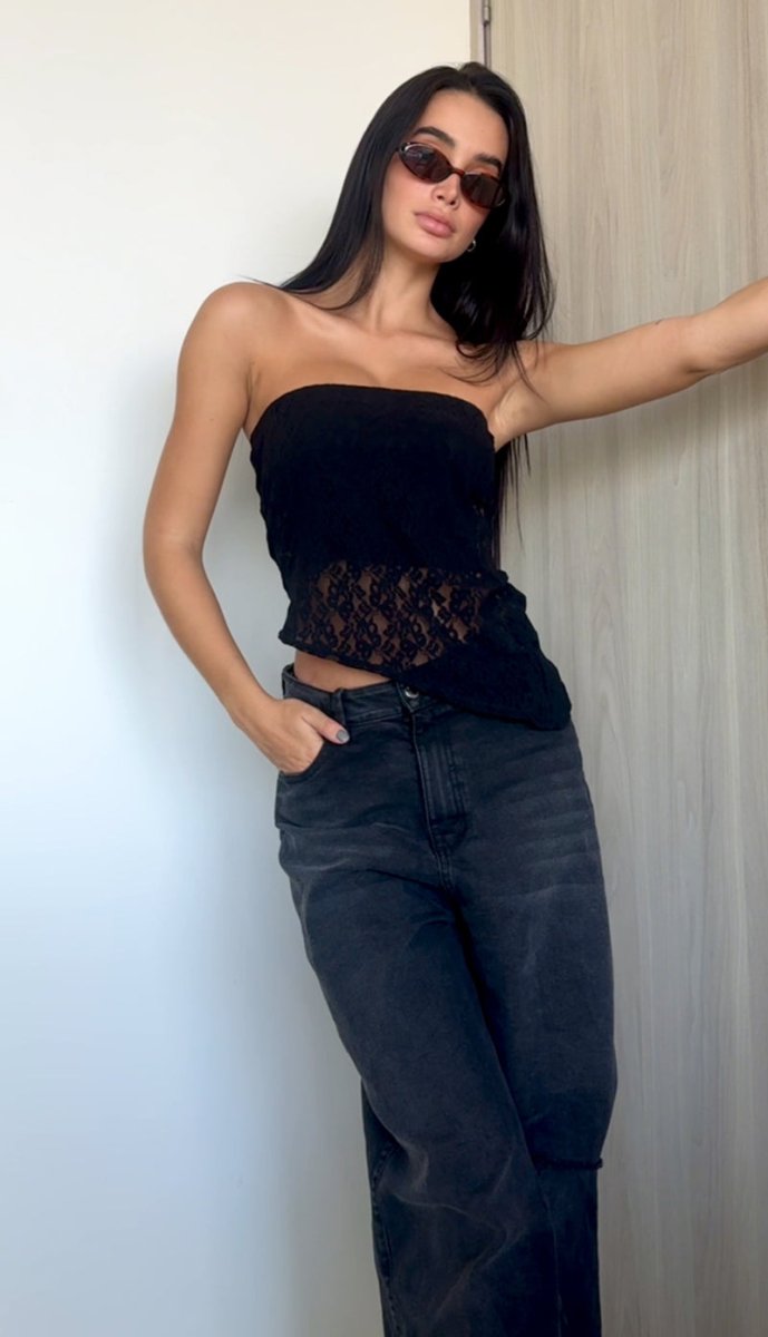 Strapless Encaje  - Negro