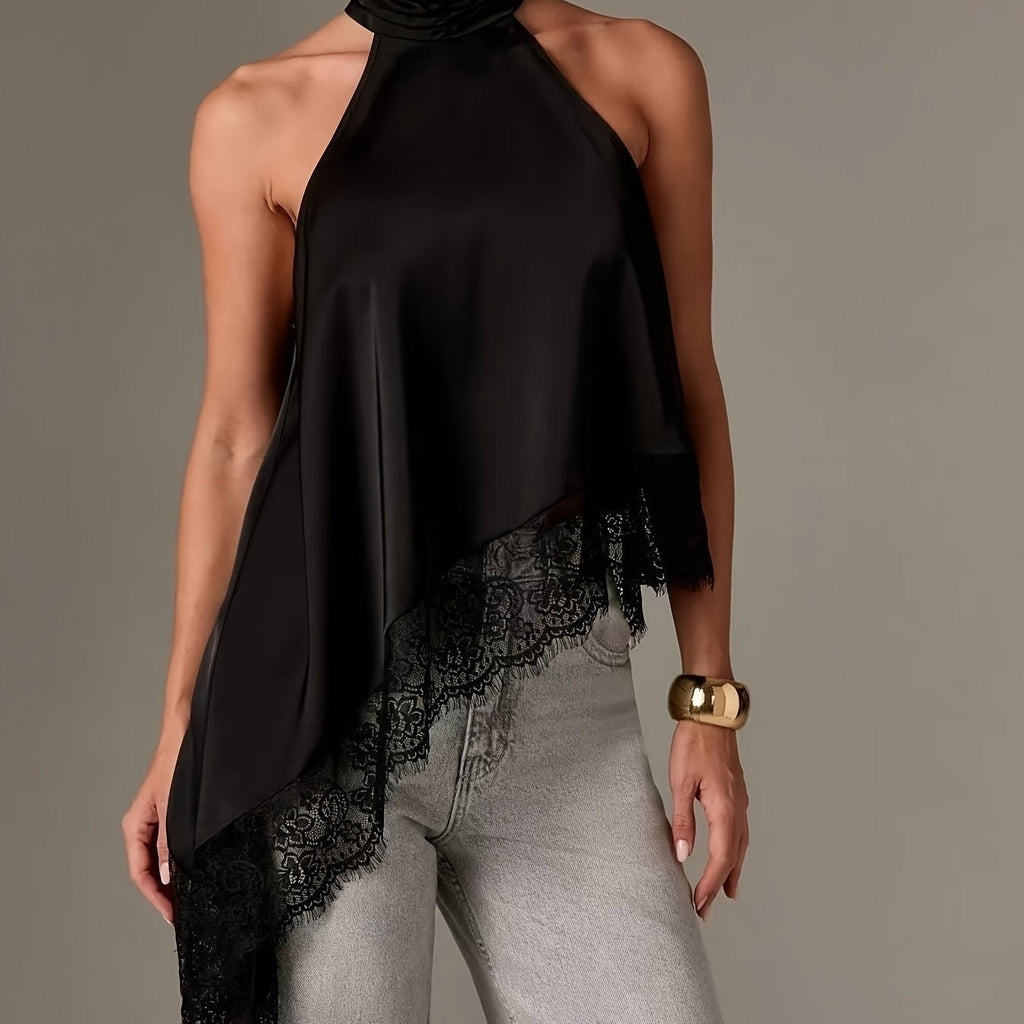 Top Halter Asimétrico con Encaje Mujer Cuello Alto