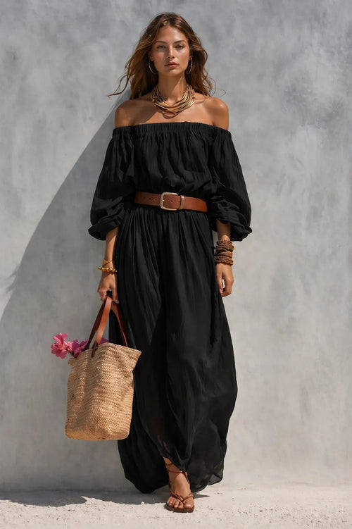Vestido Largo Hombros Descubiertos Mujer Cinturón